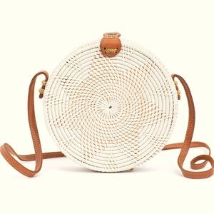 Handmade Woven Round Cream + Tan Crossbody Bag Handmade in Bali